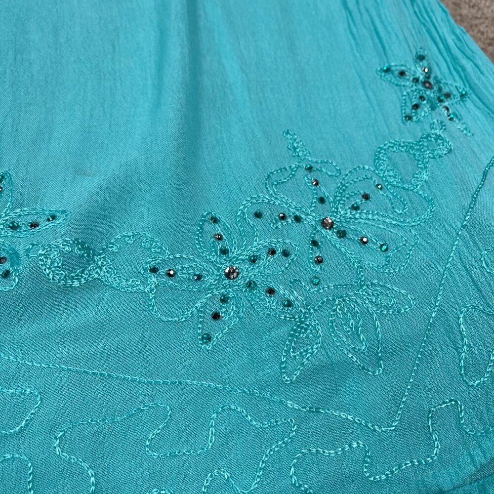 Raya Sun Dress Womens M Blue Ombre Rhinestone Fairy Bohemian Hippie Flowy India - Picture 3 of 11